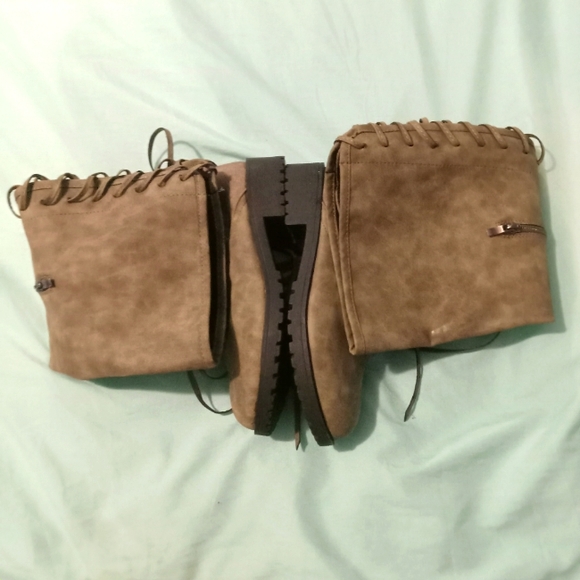 🩶 NWOT Womens No Brand Made in China Size 38/8 Knee-Length Tie Up Boots - Picture 4 of 5